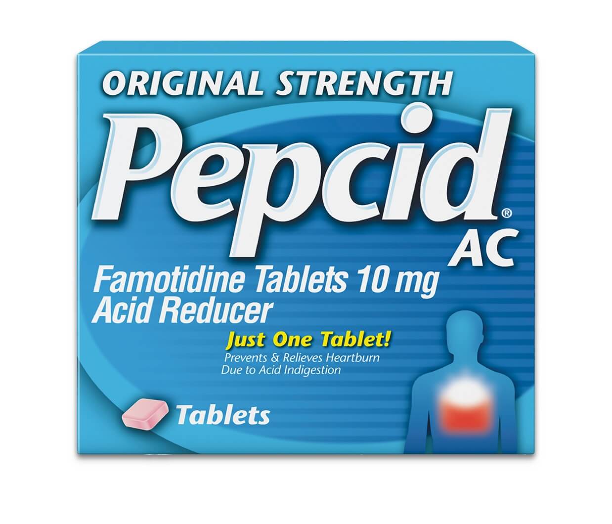 Pepcid AC Original con famotidina, medicamento para el alivio contra la acidez.